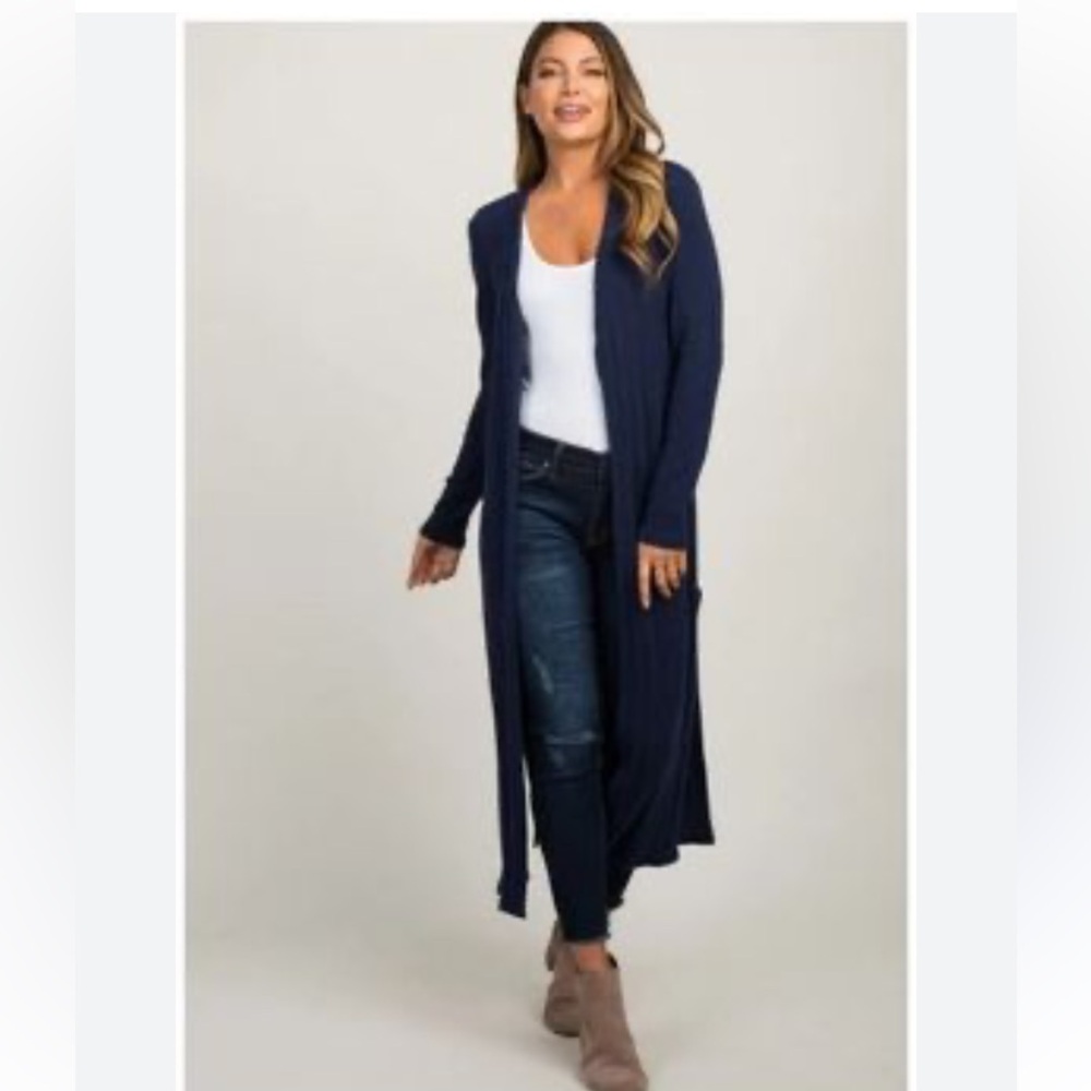 MODERN RARITY for ANTHROPOLOGIE MERINO WOOL EXTRA LONG DUSTER IN NAVY